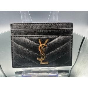 SAINT LAURENT Black Matelassé Grained Calfskin Leather w/Chevron Quilting $380